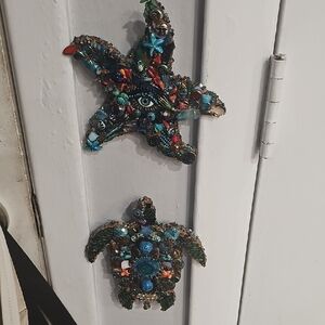 Colorful Beaded Starfish and Turtle Wall Decor